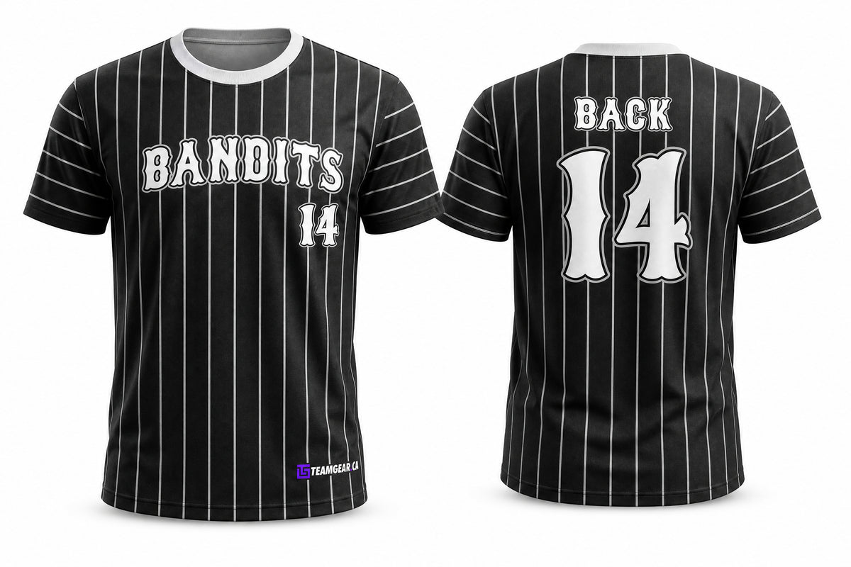 Pinstripe Bandits Black Softball Jersey - front and back view