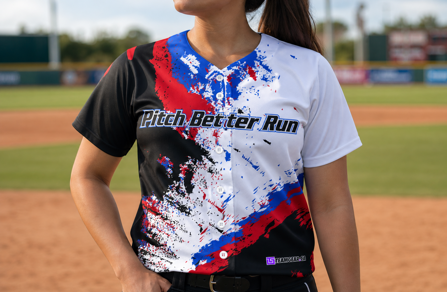 Pitch Better Run Baseball Jersey — custom baseball jersey worn on model — TeamGear Canada