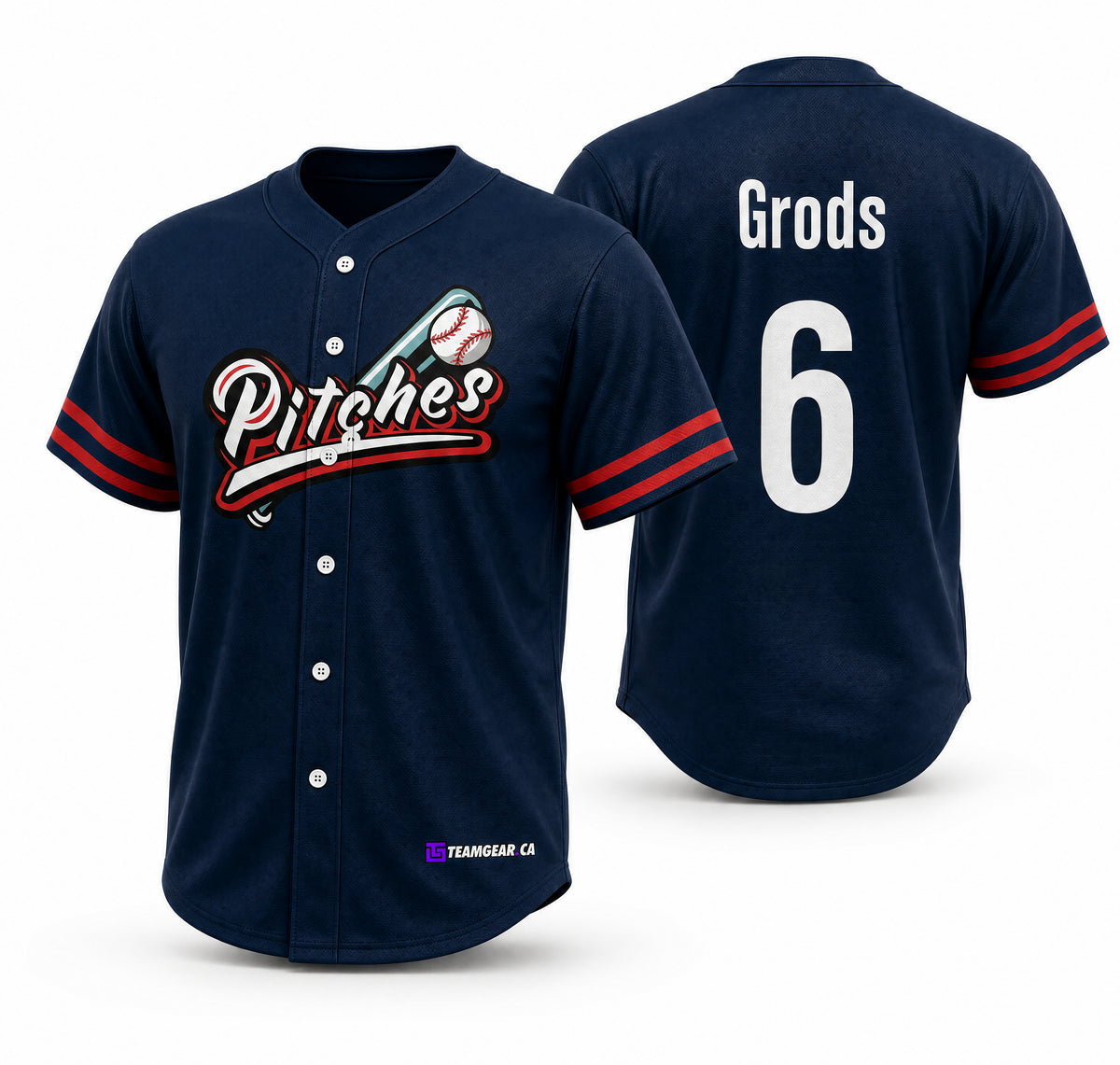 Pitches Navy Baseball Jersey Full Button - front and back view
