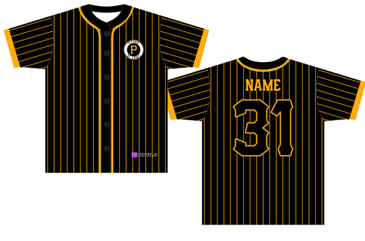 Pitches Be Crazy Black Pinstripe Baseball Jersey