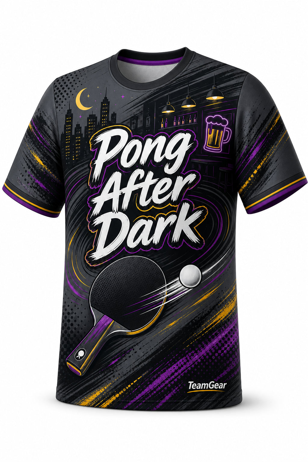 Pong After Dark Grey Table Tennis Jersey - front and back view