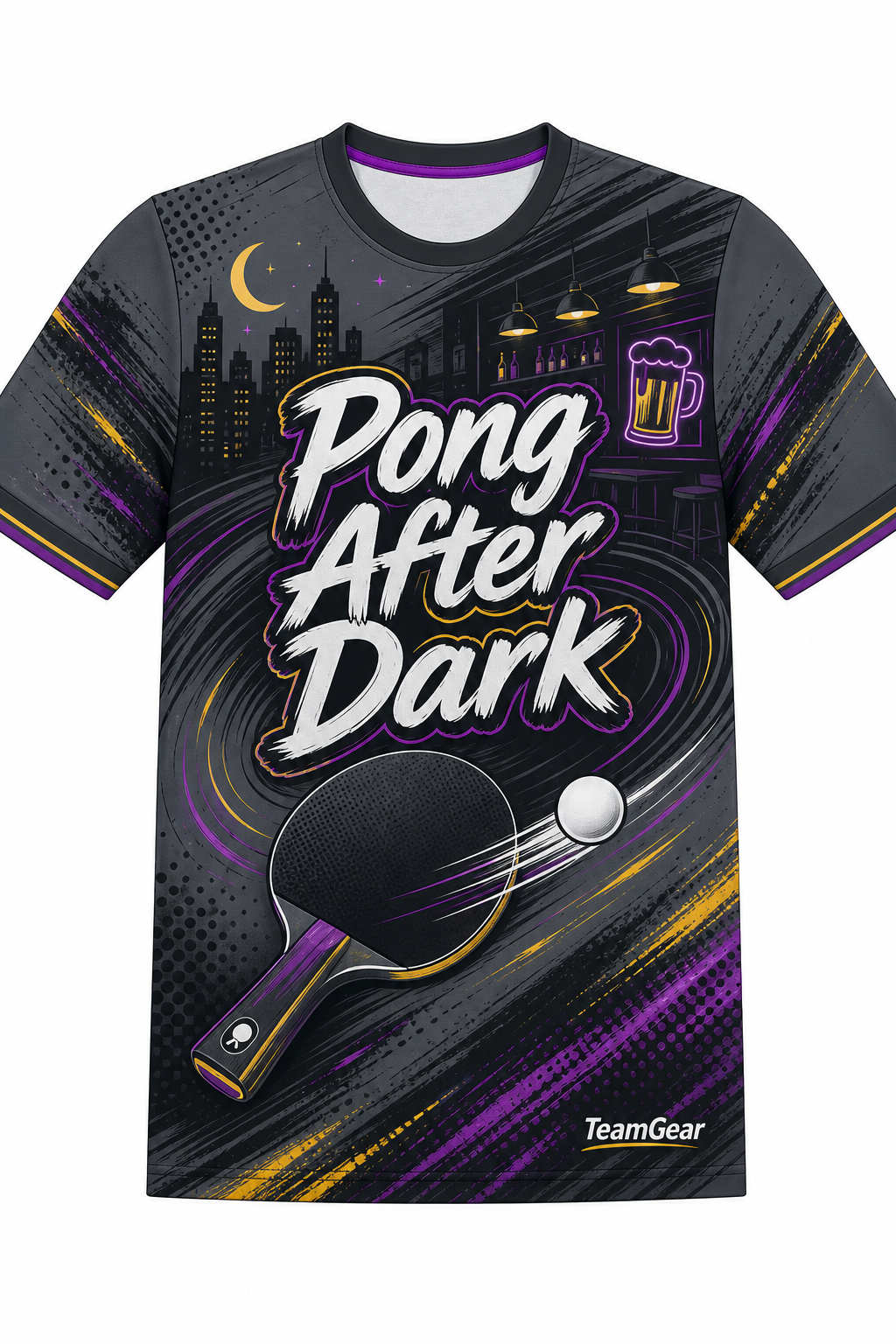 Pong After Dark Grey Table Tennis Jersey with name and number