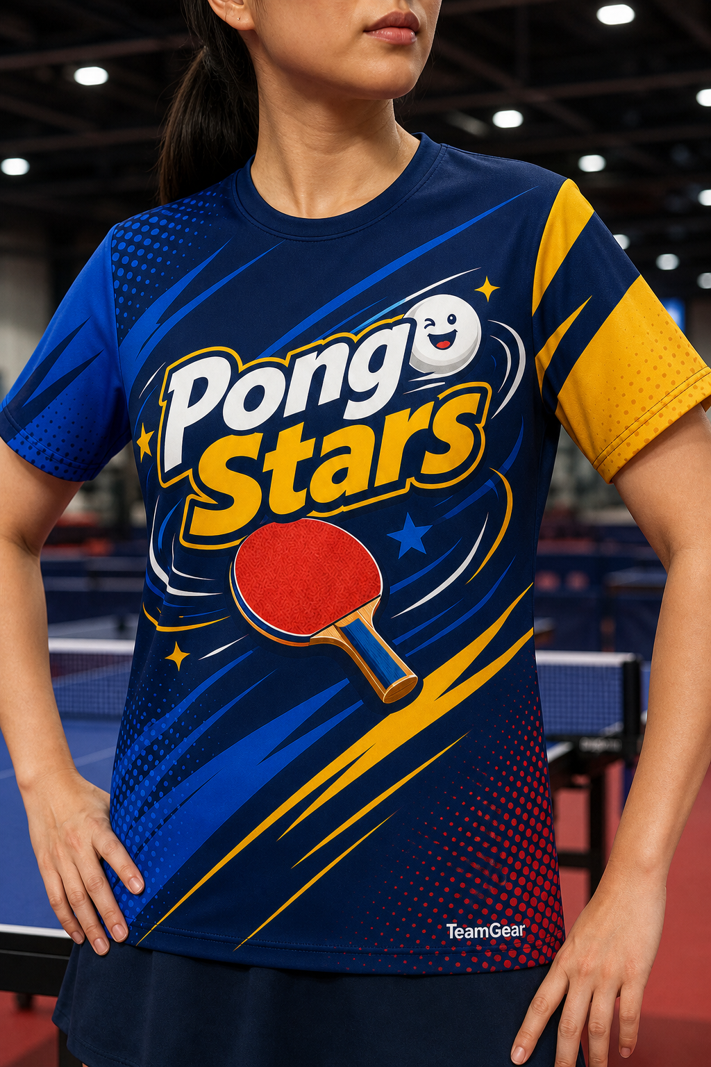Pong Stars Navy Table Tennis Jersey — custom table tennis jersey worn on model — TeamGear Canada