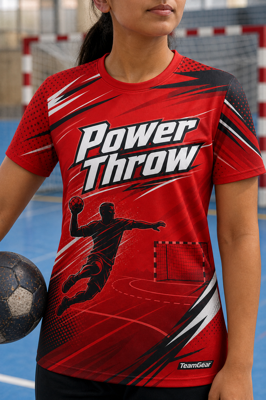 Power Throw Red Handball Jersey — custom handball jersey worn on model — TeamGear Canada