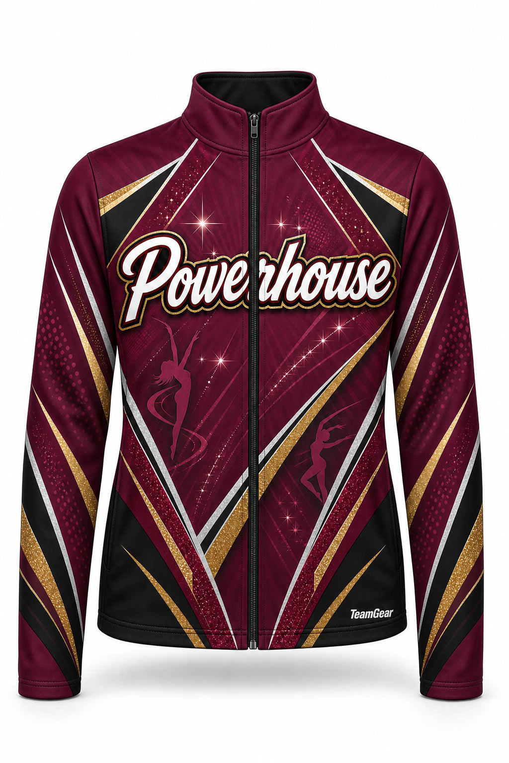 Powerhouse Maroon Dance Jacket - front and back view