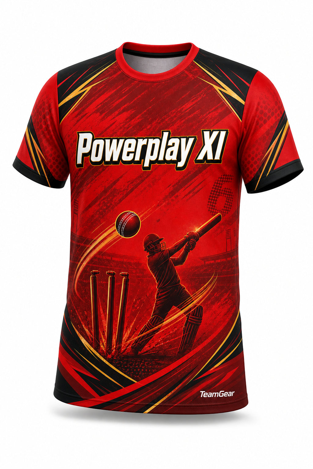 Powerplay XI Red Cricket Jersey - front and back view