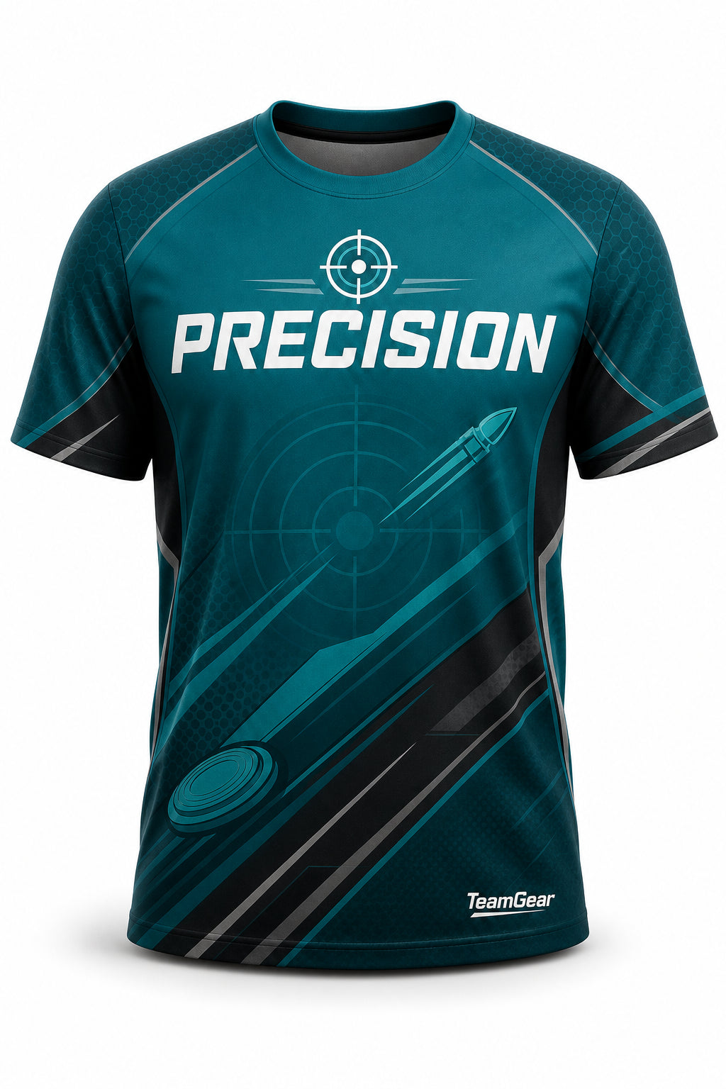 Precision Teal Shooting Jersey - front and back view