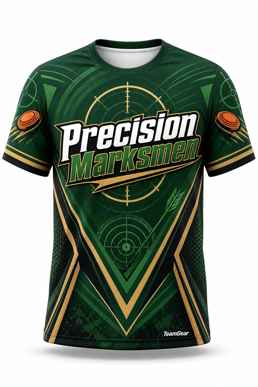 Precision Marksmen Green Shooting Jersey - front and back view