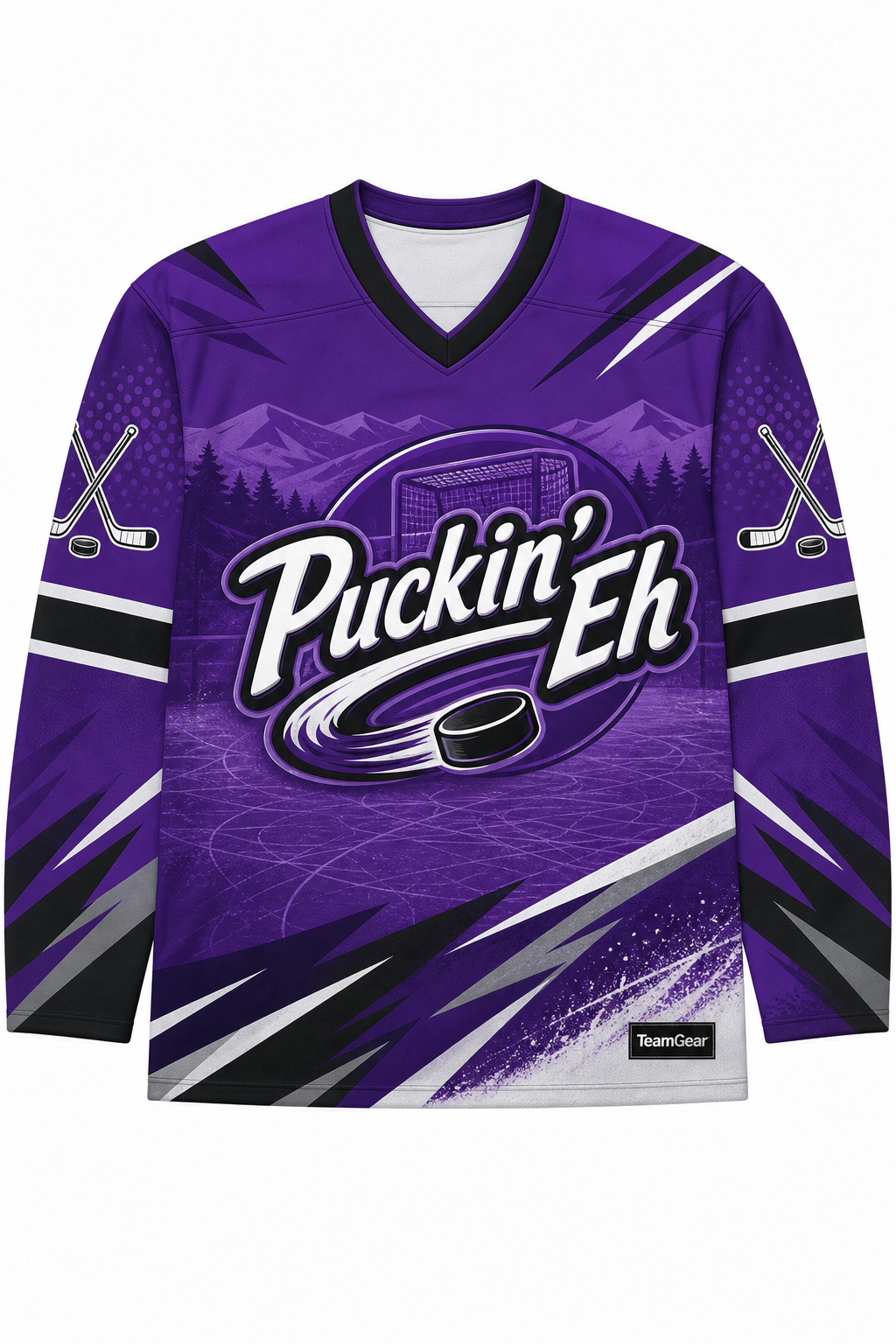 Puckin' Eh Purple Hockey Jersey design