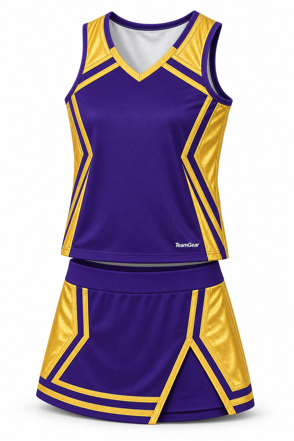Purple and Gold Cheerleading Uniform - front and back view