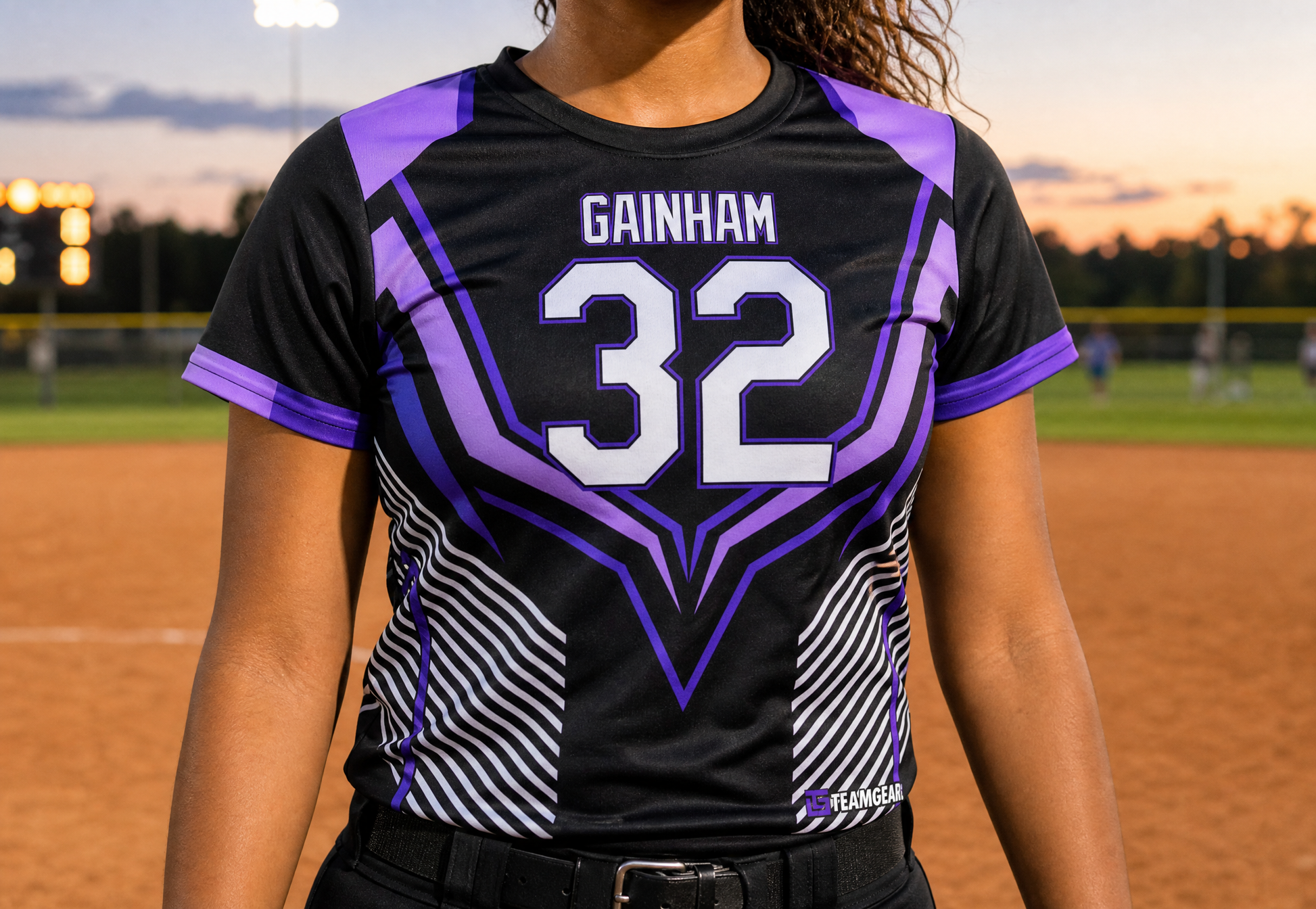 Purple Softball Jersey — custom softball jersey worn on model — TeamGear Canada