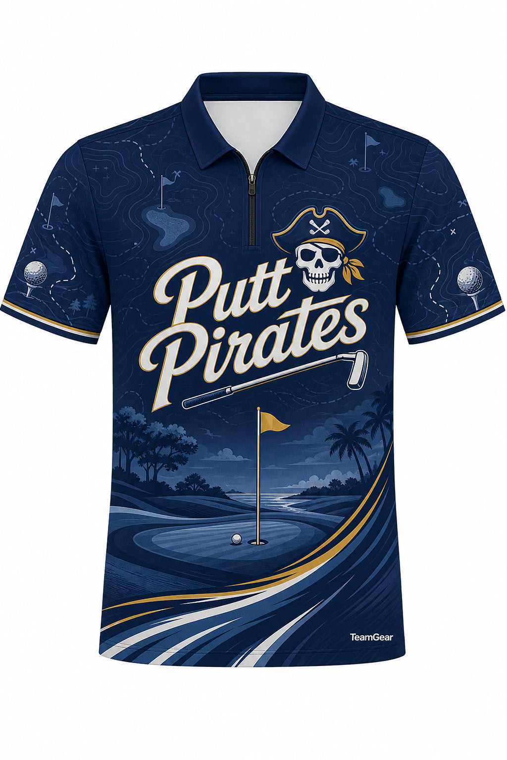 Putt Pirates Navy Golf Polo design