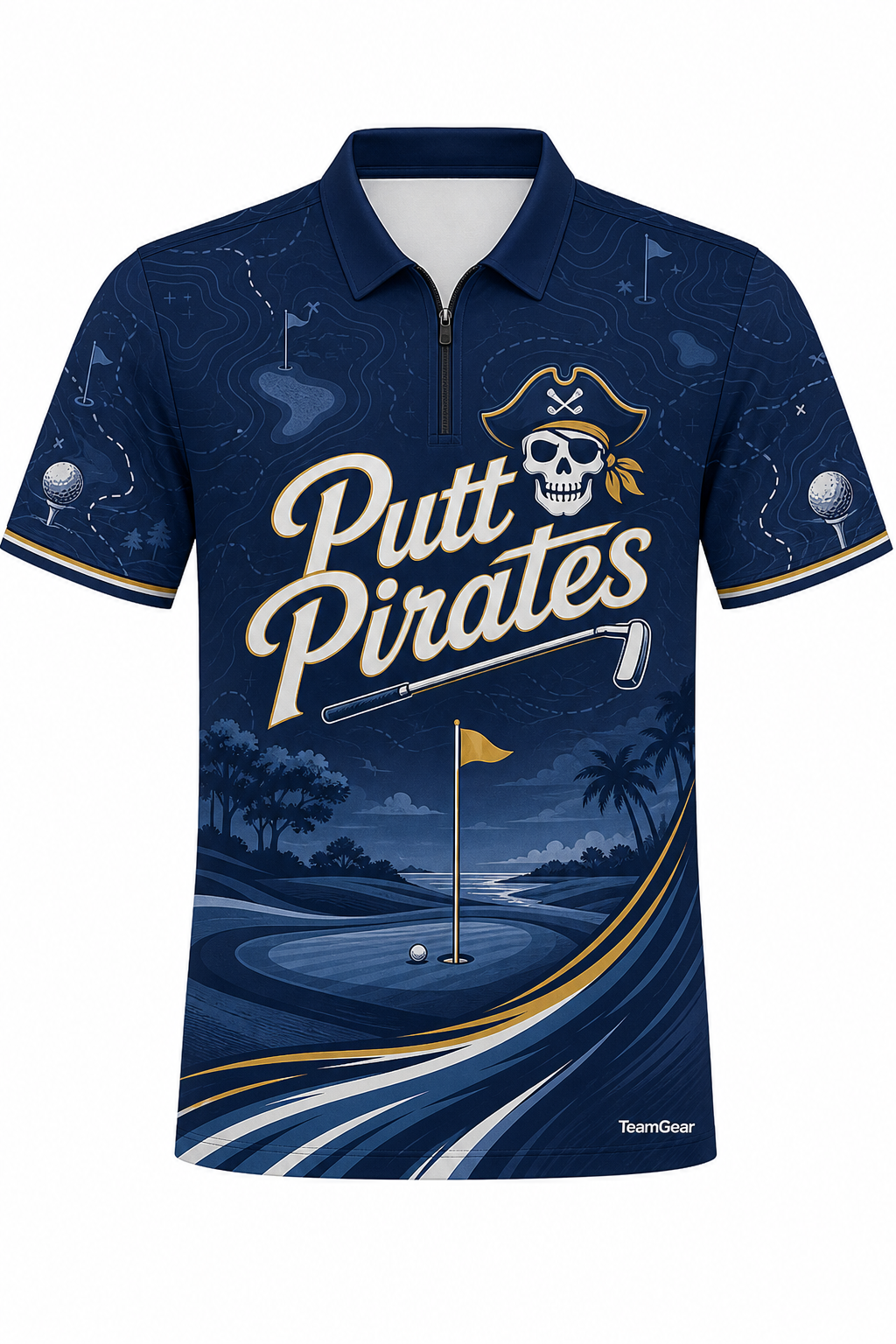 Putt Pirates Navy Golf Polo design