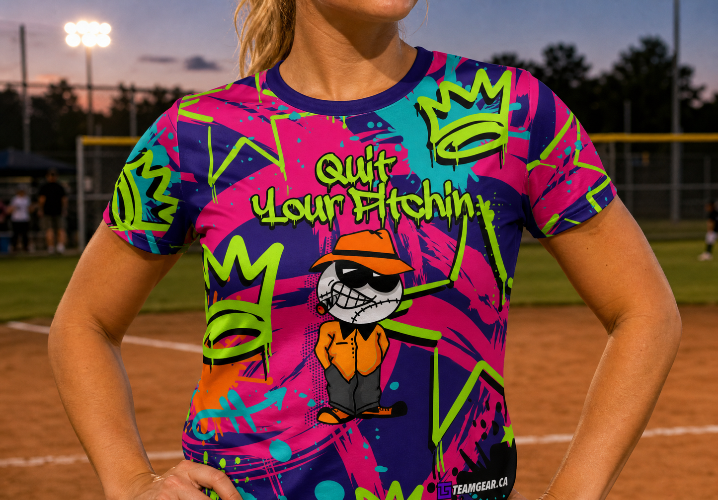 Quit Your Pitchin Softball Jersey — custom softball jersey worn on model — TeamGear Canada