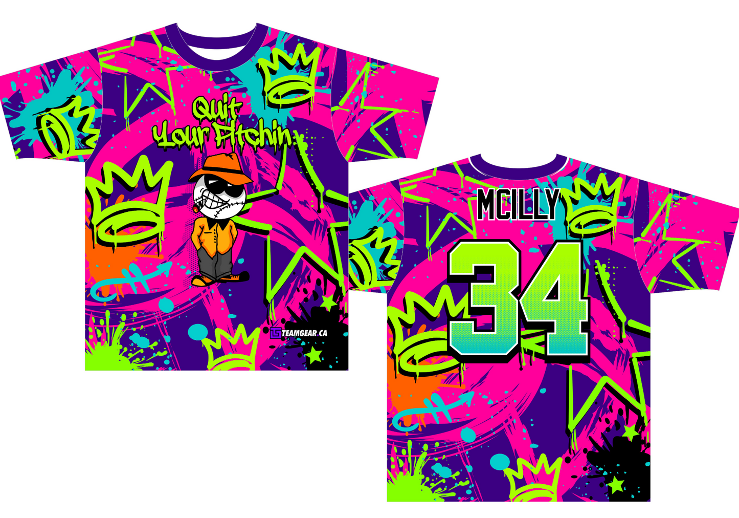 Quit Your Pitchin Softball Jersey with multicolour grafitti prints