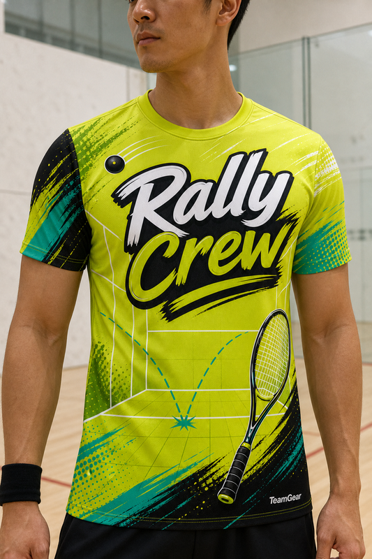 Rally Crew Lime Racquetball Jersey — custom racquetball jersey worn on model — TeamGear Canada