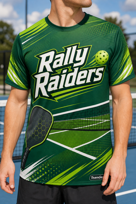 Rally Raiders Green Pickleball Jersey — custom pickleball jersey worn on model — TeamGear Canada