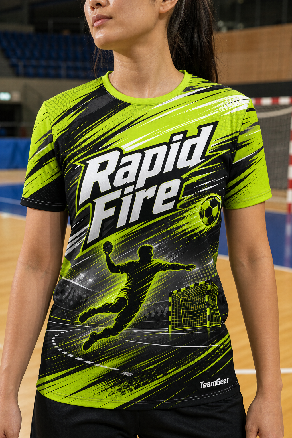 Rapid Fire Lime Handball Jersey — custom handball jersey worn on model — TeamGear Canada