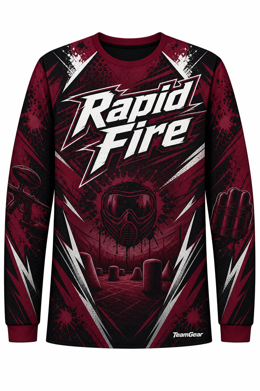 Rapid Fire Maroon Long Sleeve Paintball Jersey design