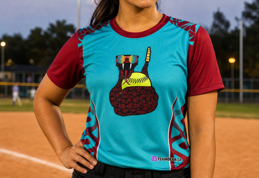 Rattlesnakes Blue Softball Jersey — custom softball jersey worn on model — TeamGear Canada