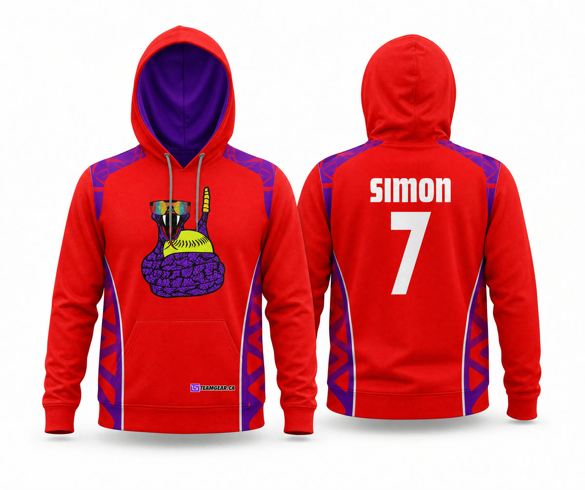 Rattlesnakes Red Softball Hoodie - front and back view