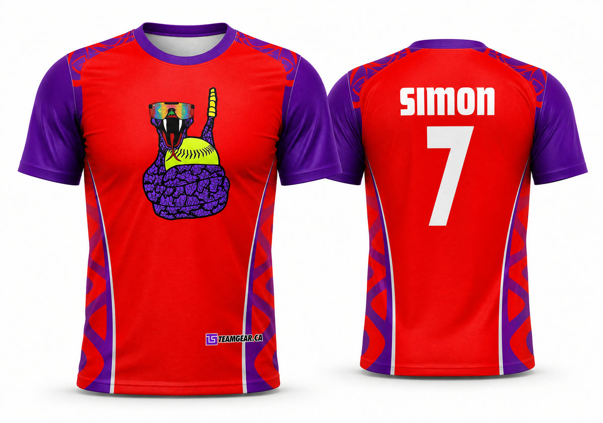 Rattlesnakes Red Softball Jersey - front and back view