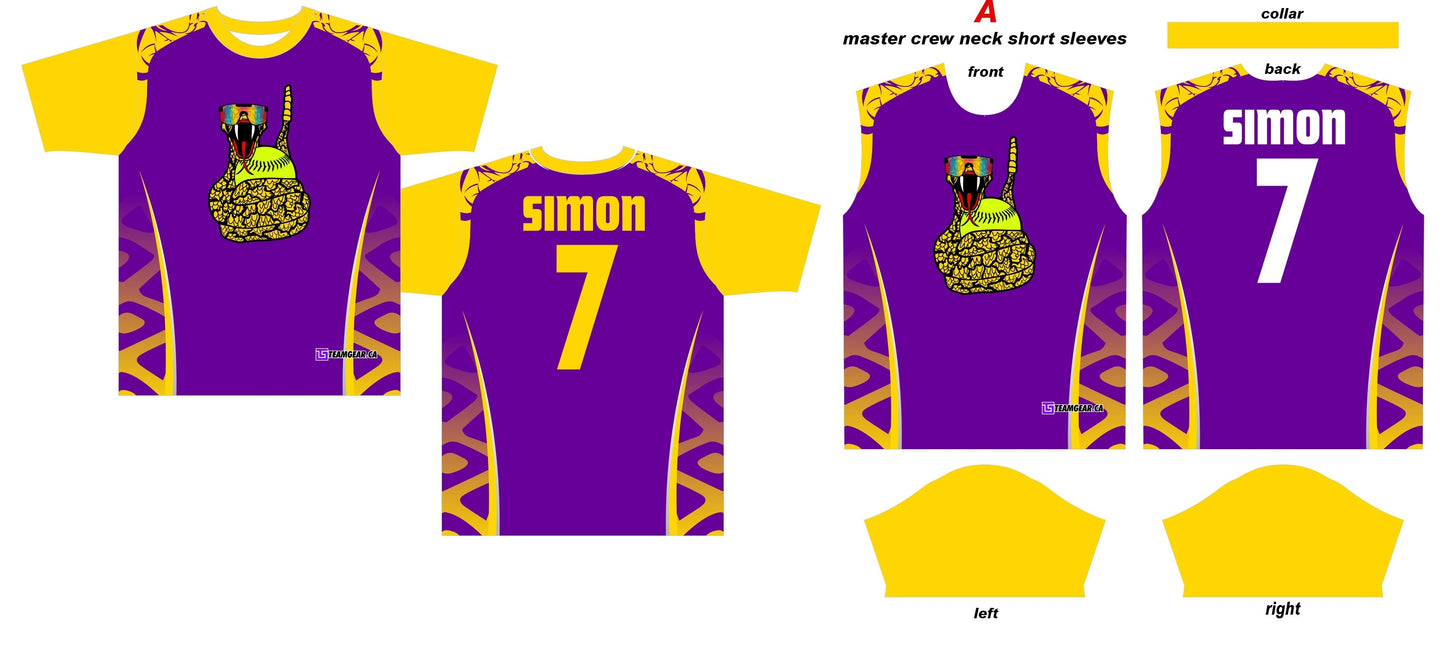 Rattlesnakes Purple Softball Jersey print panels with custom design