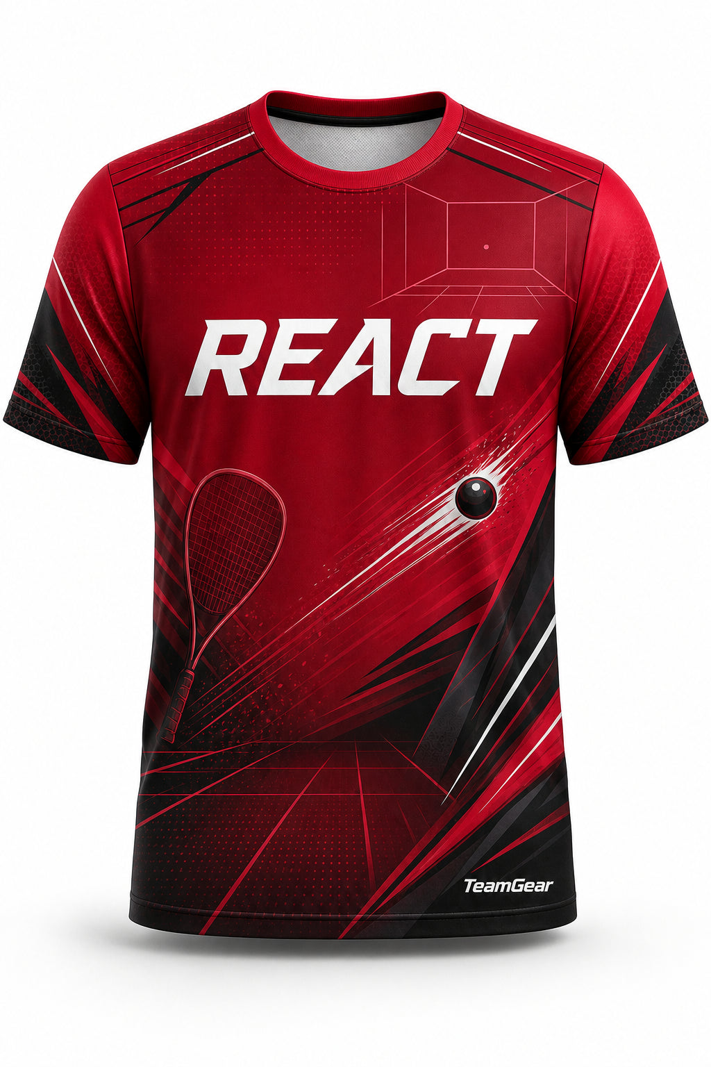REACT Crimson Racquetball Jersey - front and back view