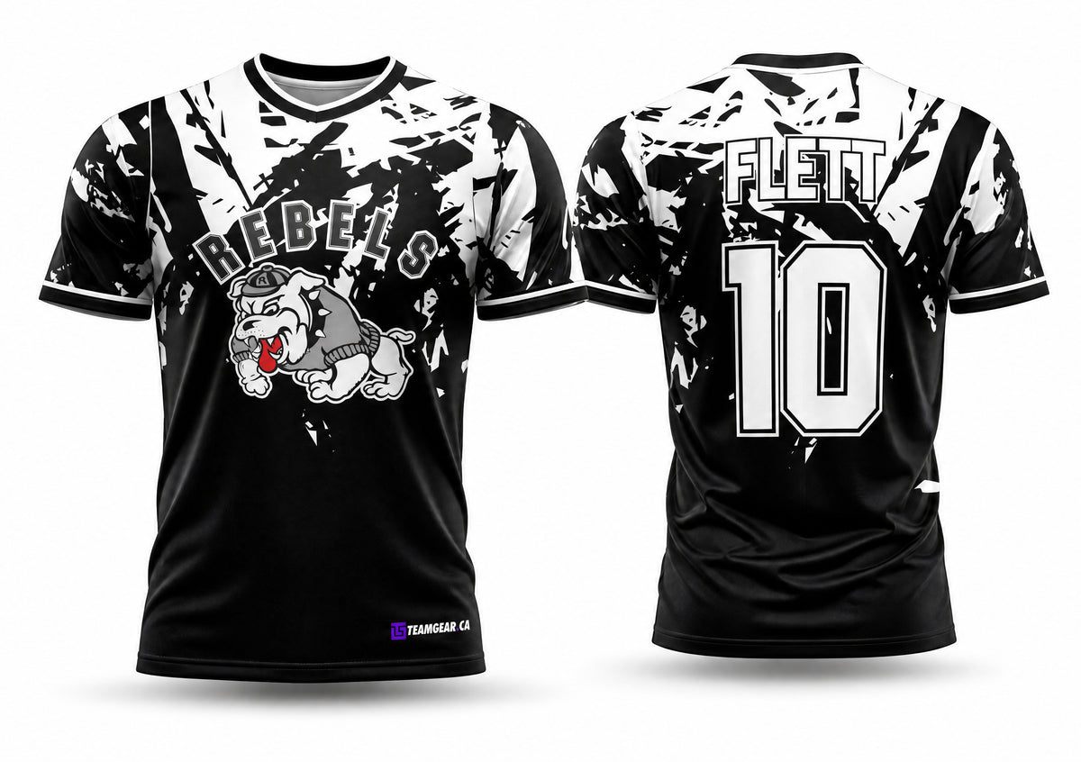 Rebels Black Softball Jersey - front and back view