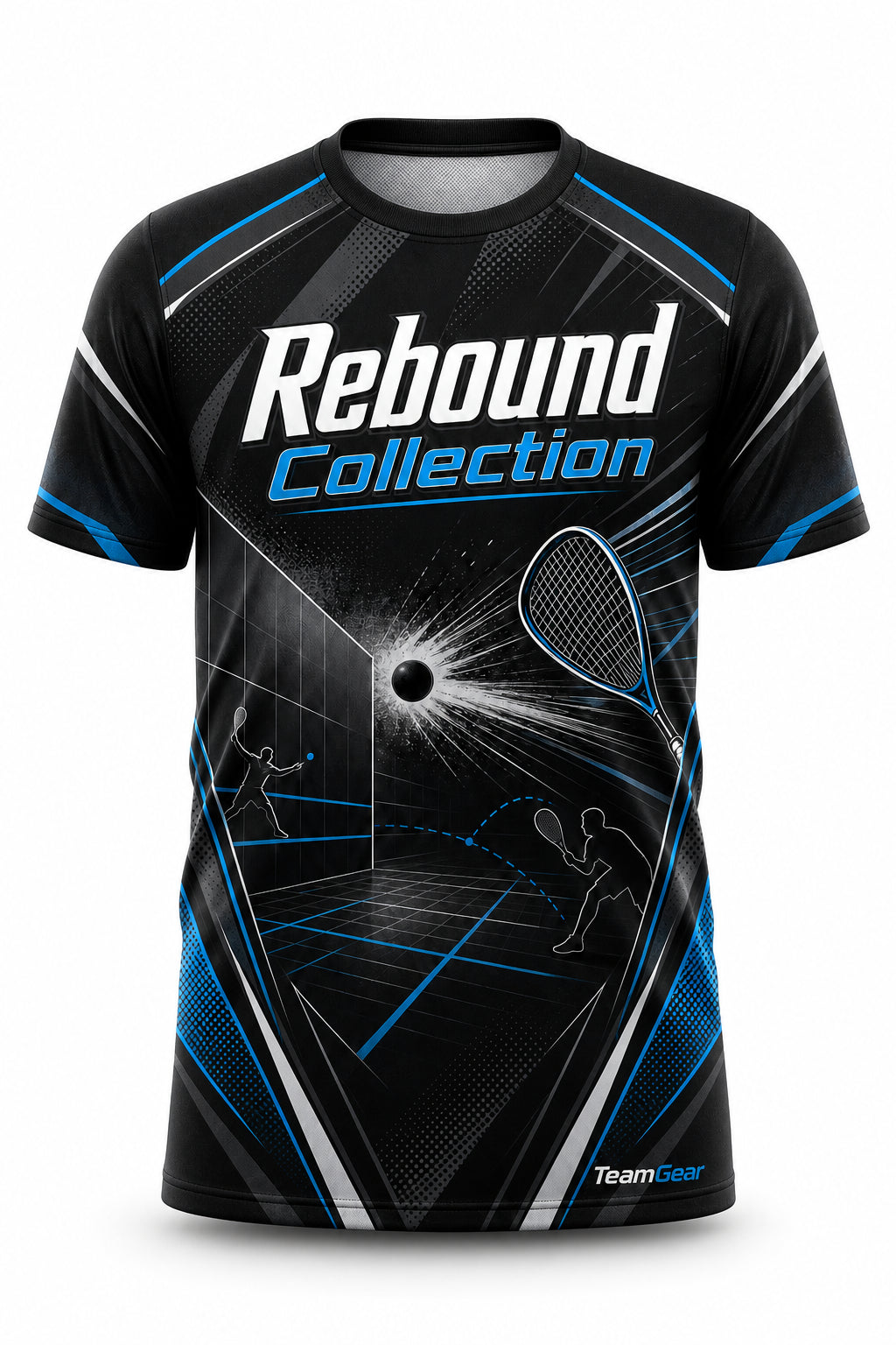 Rebound Collection Black Racquetball Jersey - front and back view
