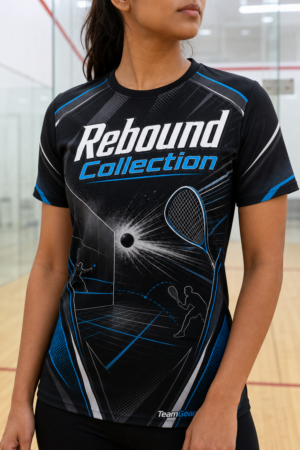 Rebound Collection Black Racquetball Jersey — custom racquetball jersey worn on model — TeamGear Canada
