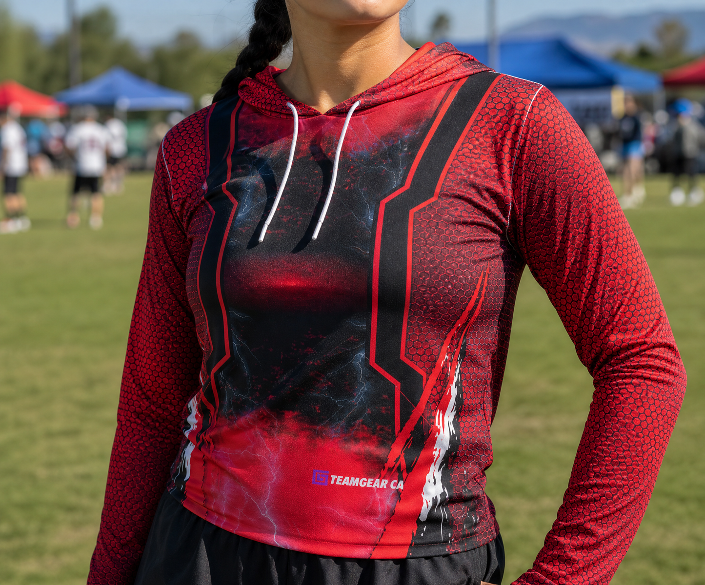 Red Ultimate Frisbee Hoodie — custom ultimate frisbee hoodie worn on model — TeamGear Canada