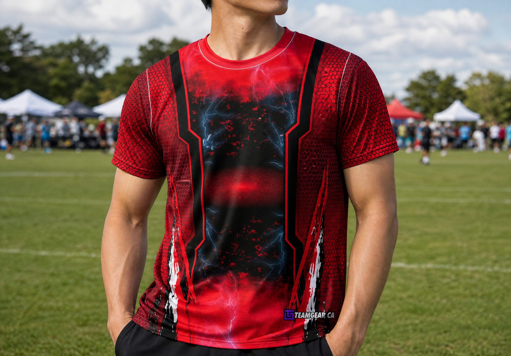 Red Ultimate Frisbee Jersey — custom ultimate frisbee jersey worn on model — TeamGear Canada