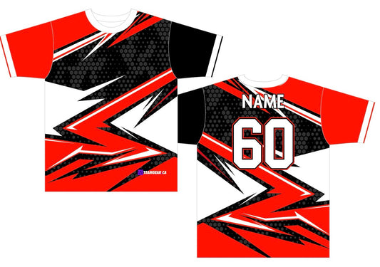 Red Dodgeball Jersey with black and white zig zags