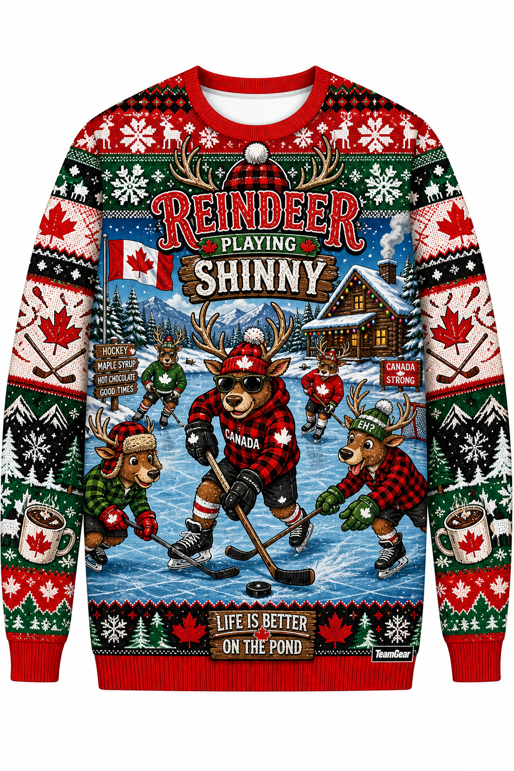 Reindeer Playing Shinny Ugly Christmas Sweater design