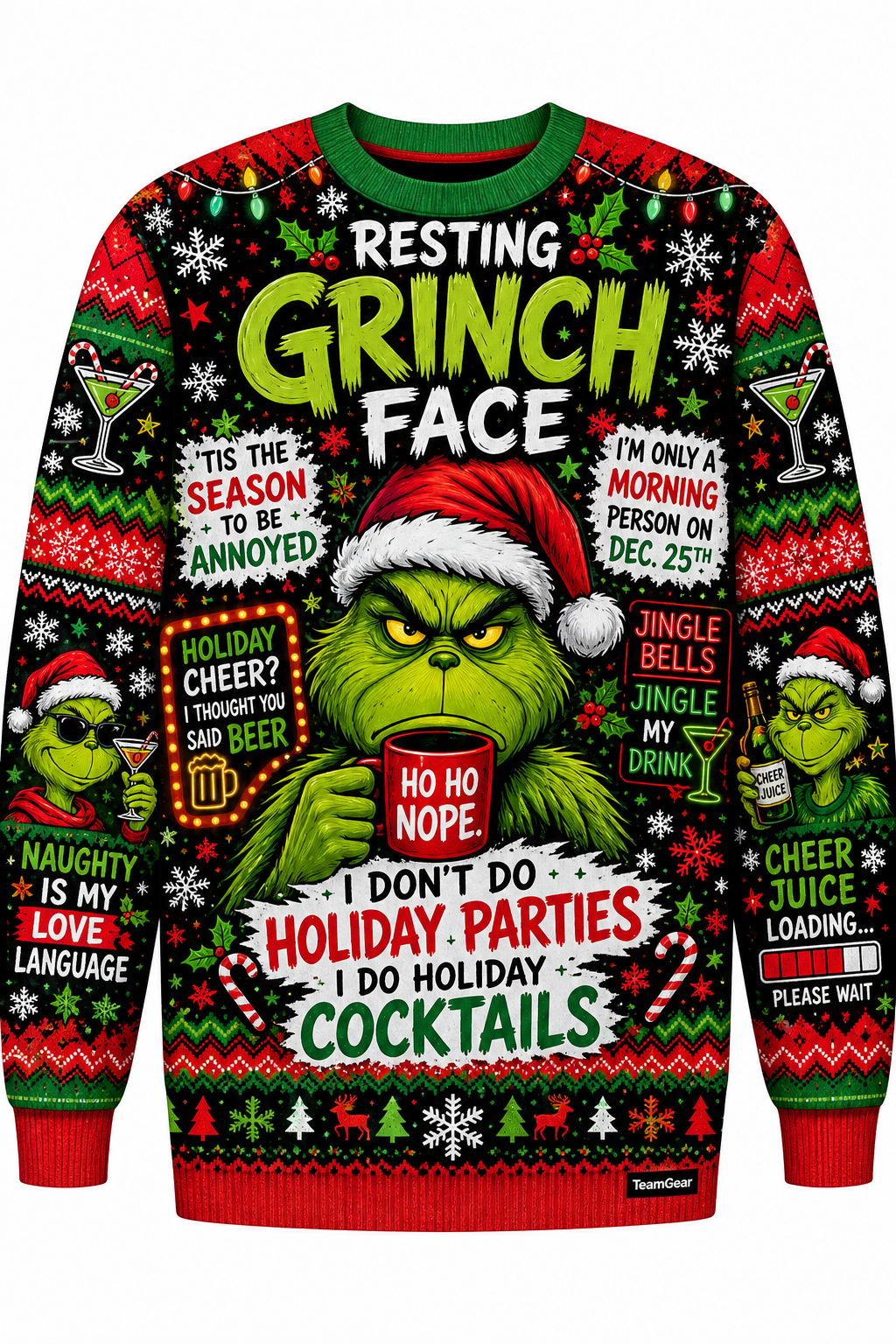 Resting Grinch Face Ugly Christmas Sweater design
