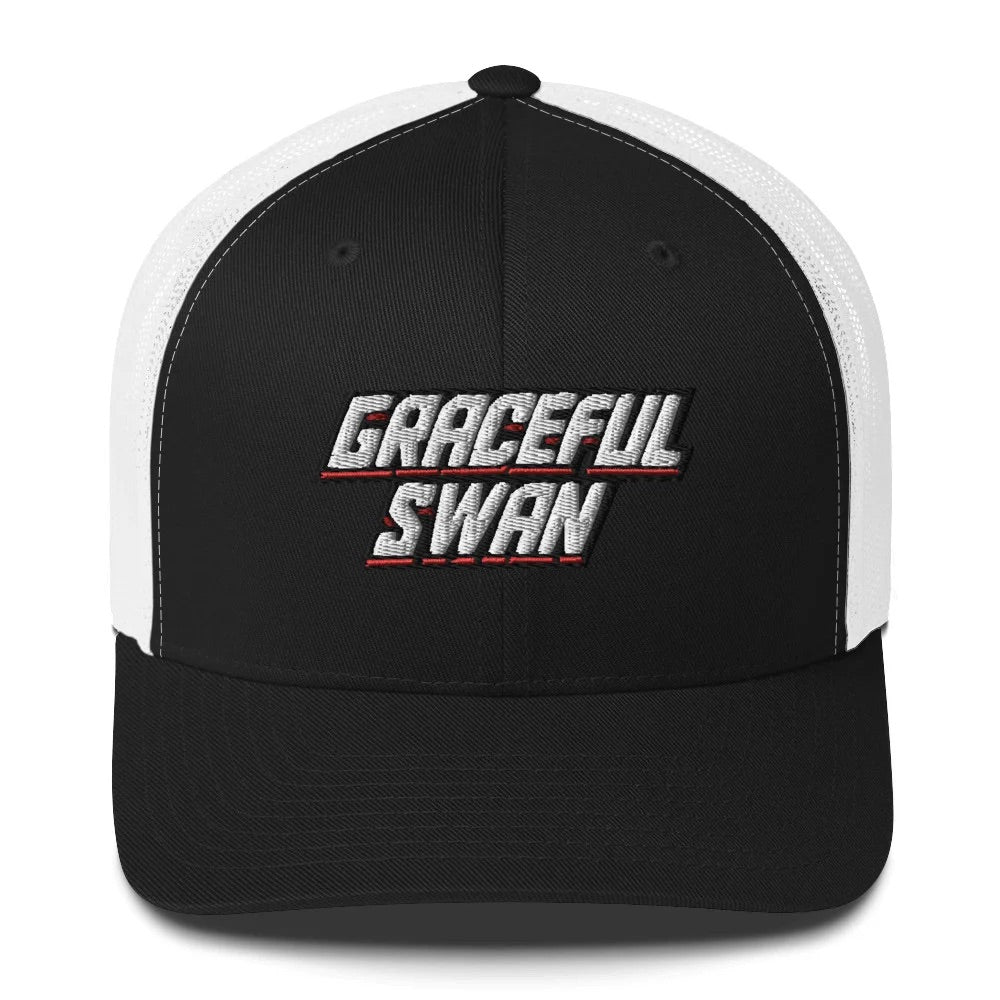 Graceful Swan ShowZone Trucker Hat in black with white back