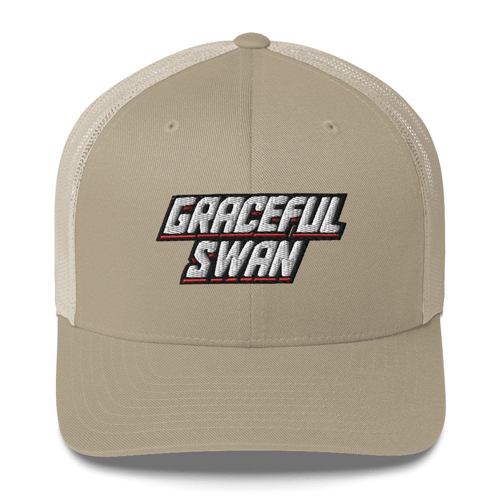 Graceful Swan ShowZone Trucker Hat in khaki