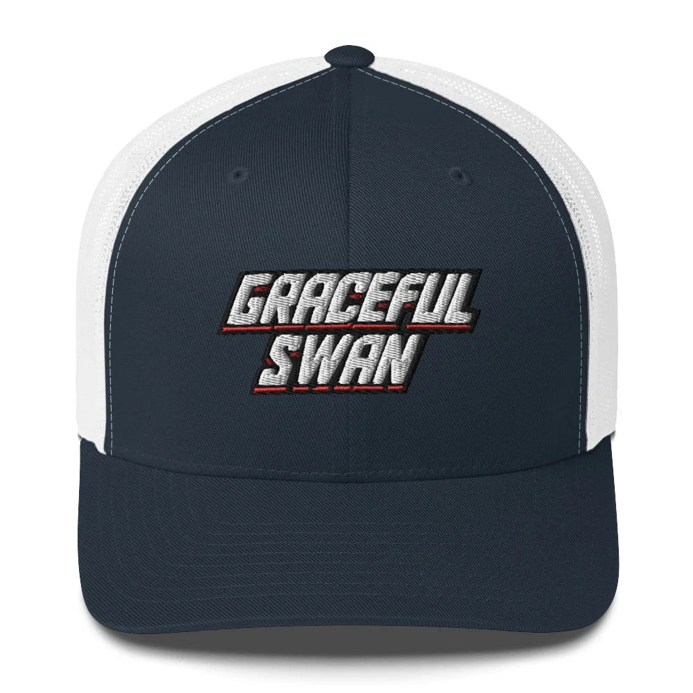 Graceful Swan ShowZone Trucker Hat in navy with white back