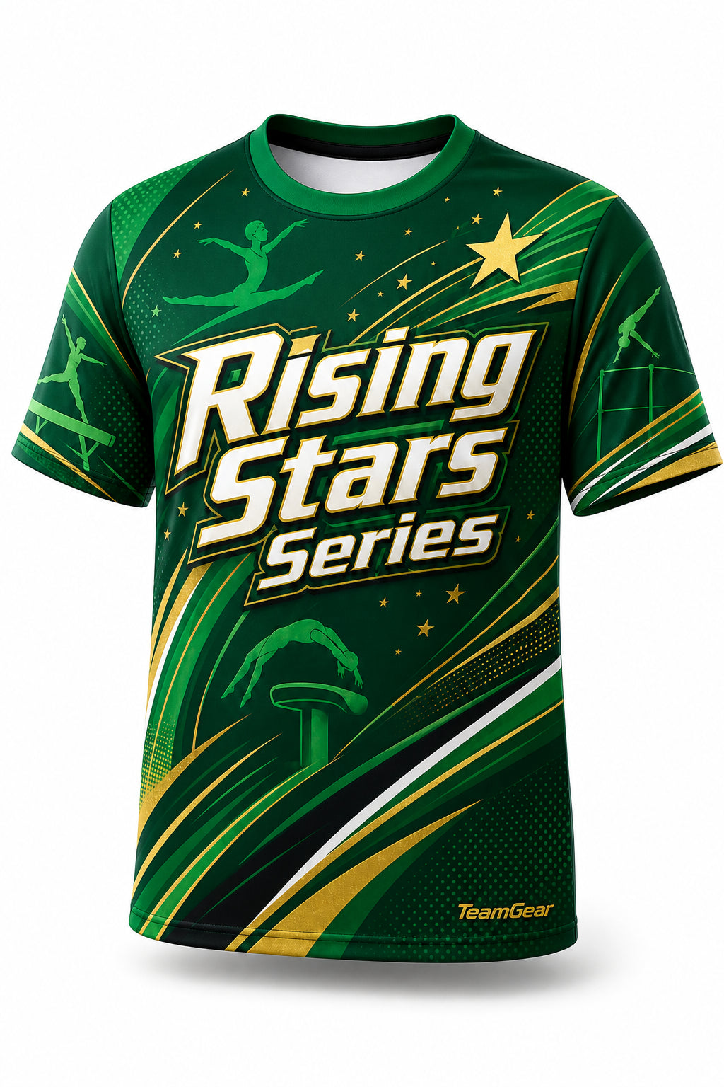 Rising Stars Series Green Gymnastics Jersey - front and back view