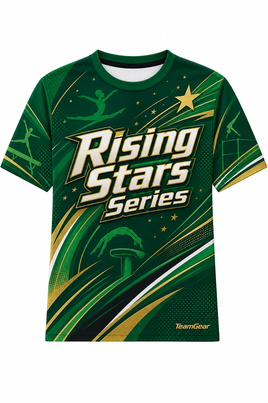 Rising Stars Series Green Gymnastics Jersey with name and number