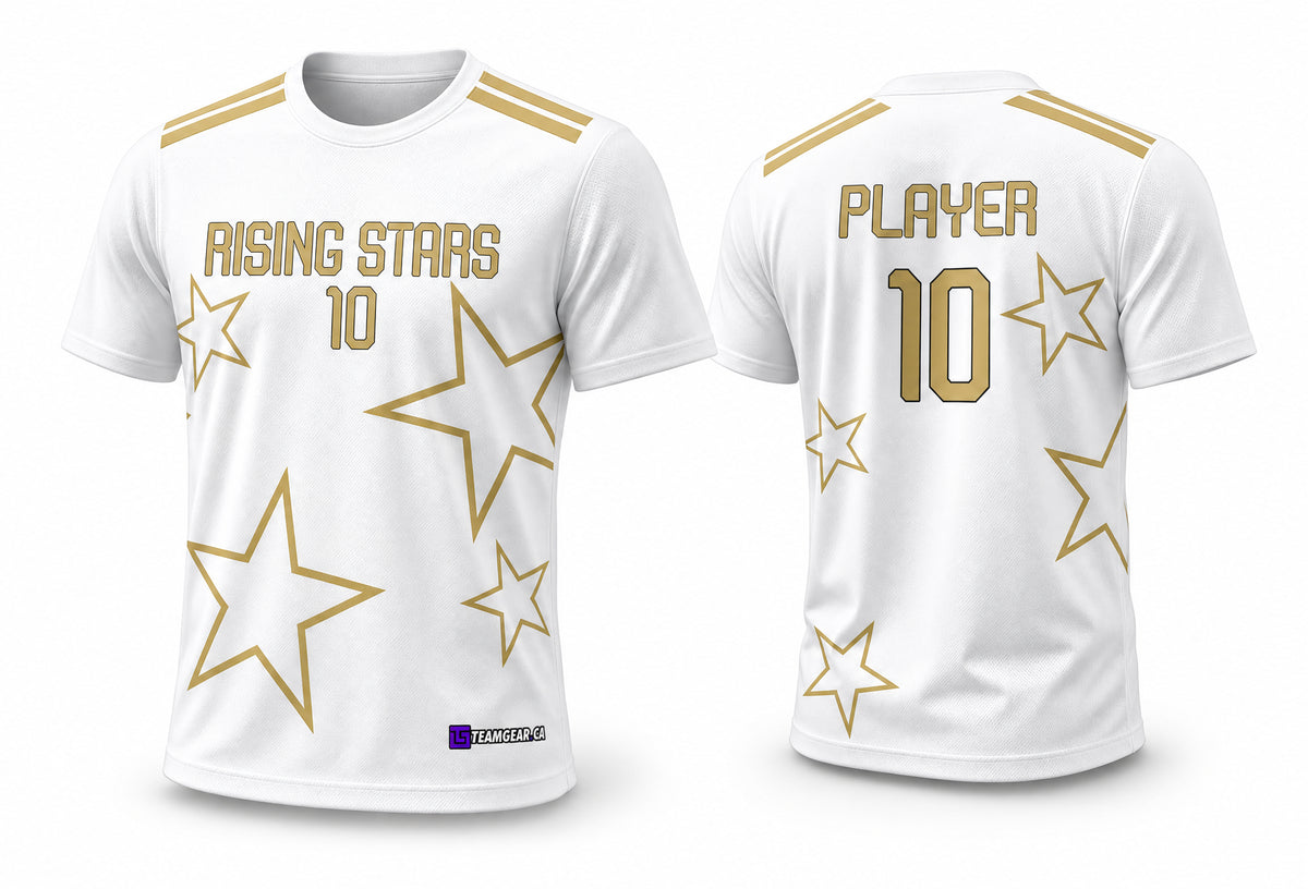 Rising Stars White Soccer Jersey - front and back view