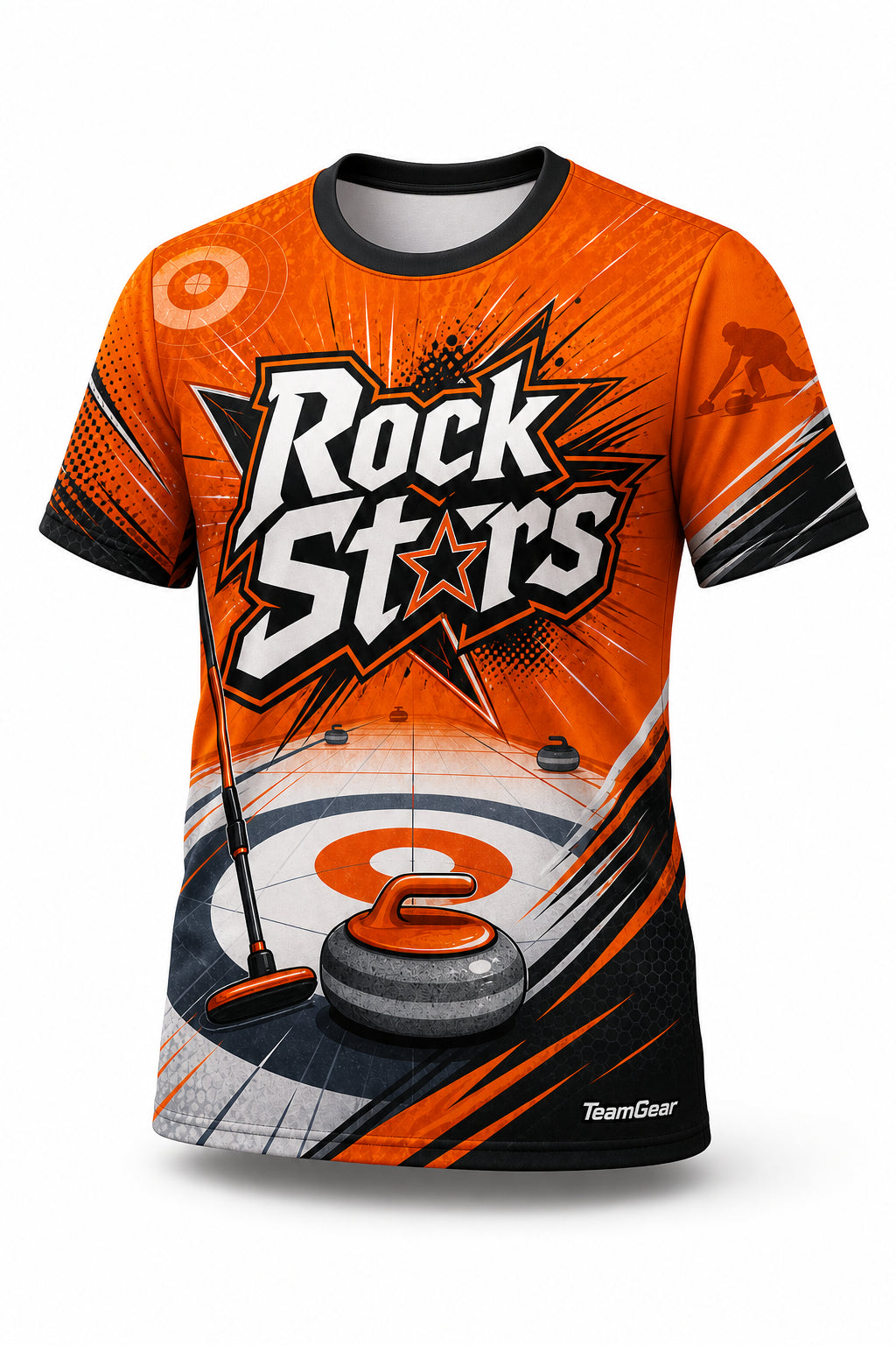 Rock Stars Orange Curling Jersey - front and back view