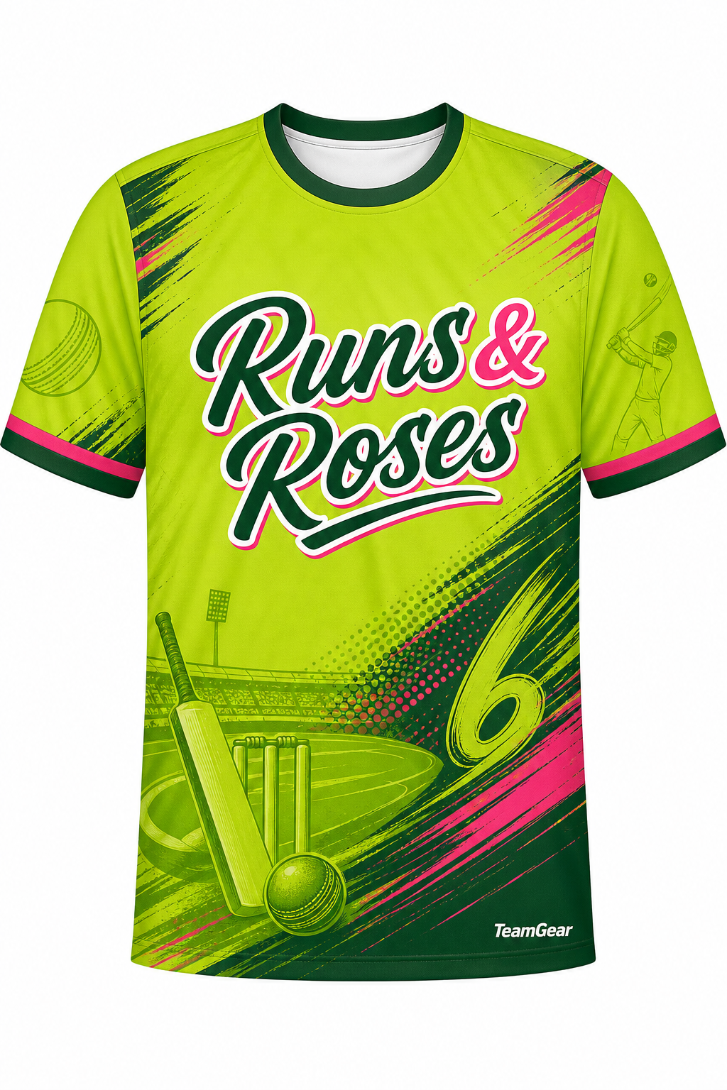 Runs & Roses Lime Cricket Jersey design