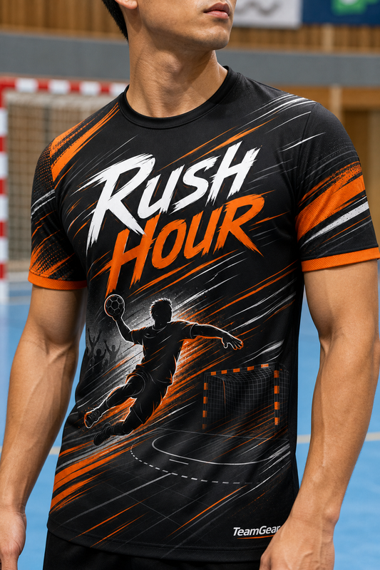 Rush Hour Black Handball Jersey — custom handball jersey worn on model — TeamGear Canada