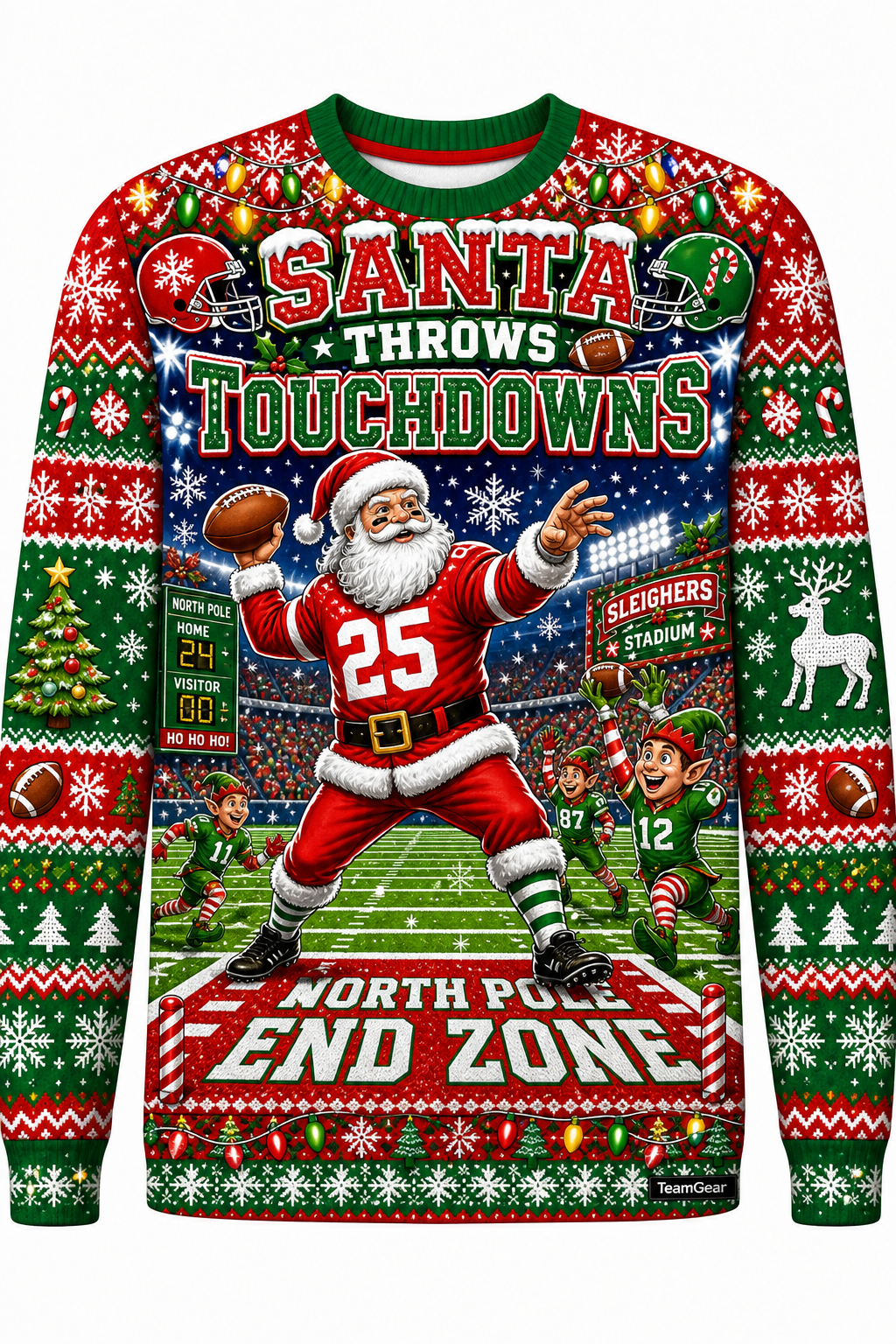 Santa Throwing a Football Ugly Christmas Sweater design