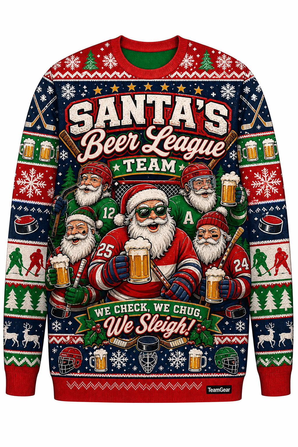 Santa's Beer League Team Ugly Christmas Sweater design