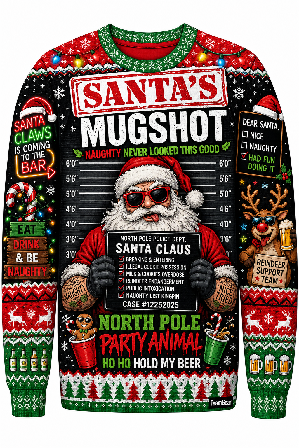 Santa's Mugshot Ugly Christmas Sweater design
