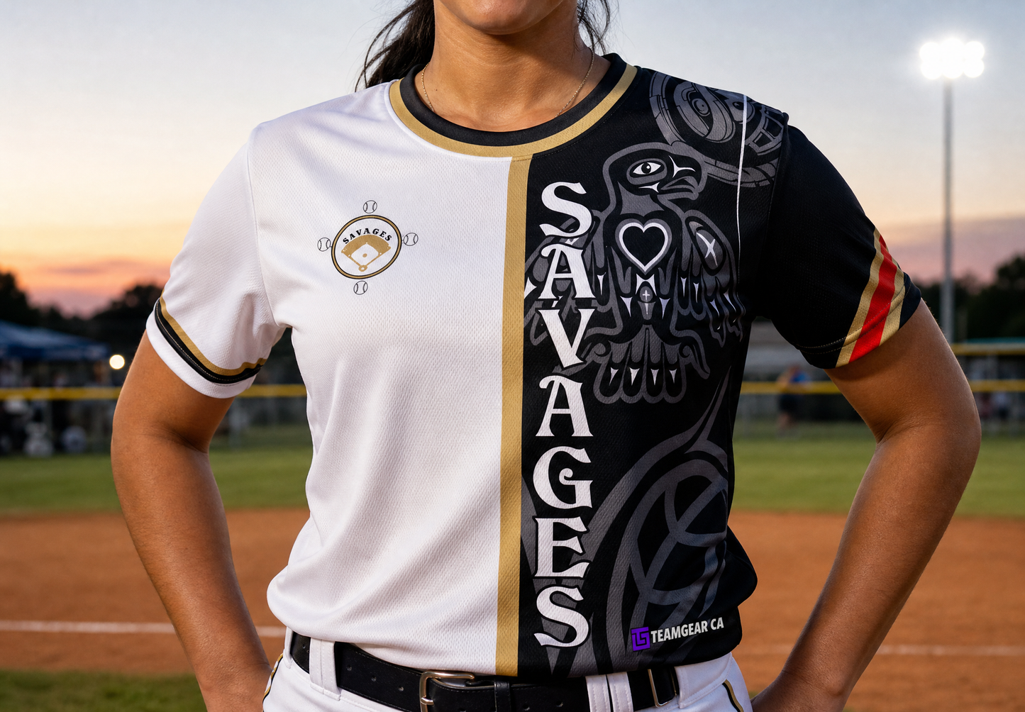 Savages Softball Jersey — custom softball jersey worn on model — TeamGear Canada