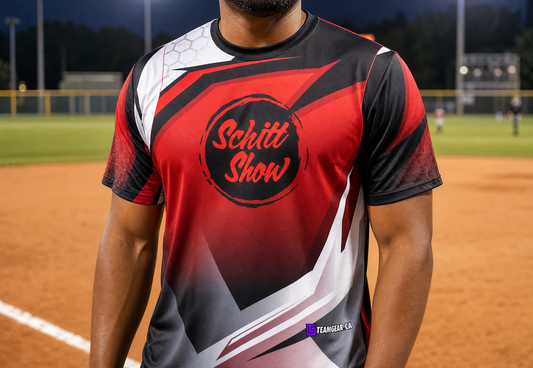 Schitt Show Softball Jersey — custom softball jersey worn on model — TeamGear Canada